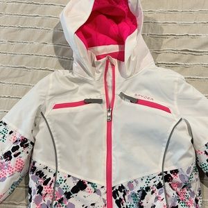 Spyder Kids Snow Coat - White with Pink and Multicolor Accents